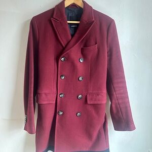 J Lindenburg Burgundy/red men's wool peacoat